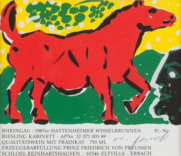 A.R. PENCK 1939 Dresden - 2017 Zürich PFERD: A.R. PENCK 1939 Dresden - 2017 Zürich PFERD (GESTALTUNG FÜR EIN WEINETIKETT) Farbserigrafie auf festem Papier. SM 11,5 x 13 cm (R. 28,5 x 29 cm). Unten rechts handsigniert 'ar. penck'. Im Pa