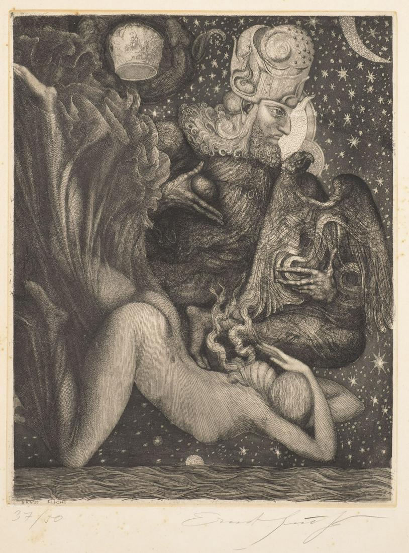 AHASVERUS VERSTÃ–SST VASTHI (1964): ERNST FUCHS1930 Wien - 2015 ebendaAHASVERUS VERSTÃ–SST VASTHI (1964) Radierung auf festem Papier. DM 30,7 x 24 cm (R. 58,5 x 42 cm). Unten rechts handsigniert 'Ernst Fuchs', unten links n