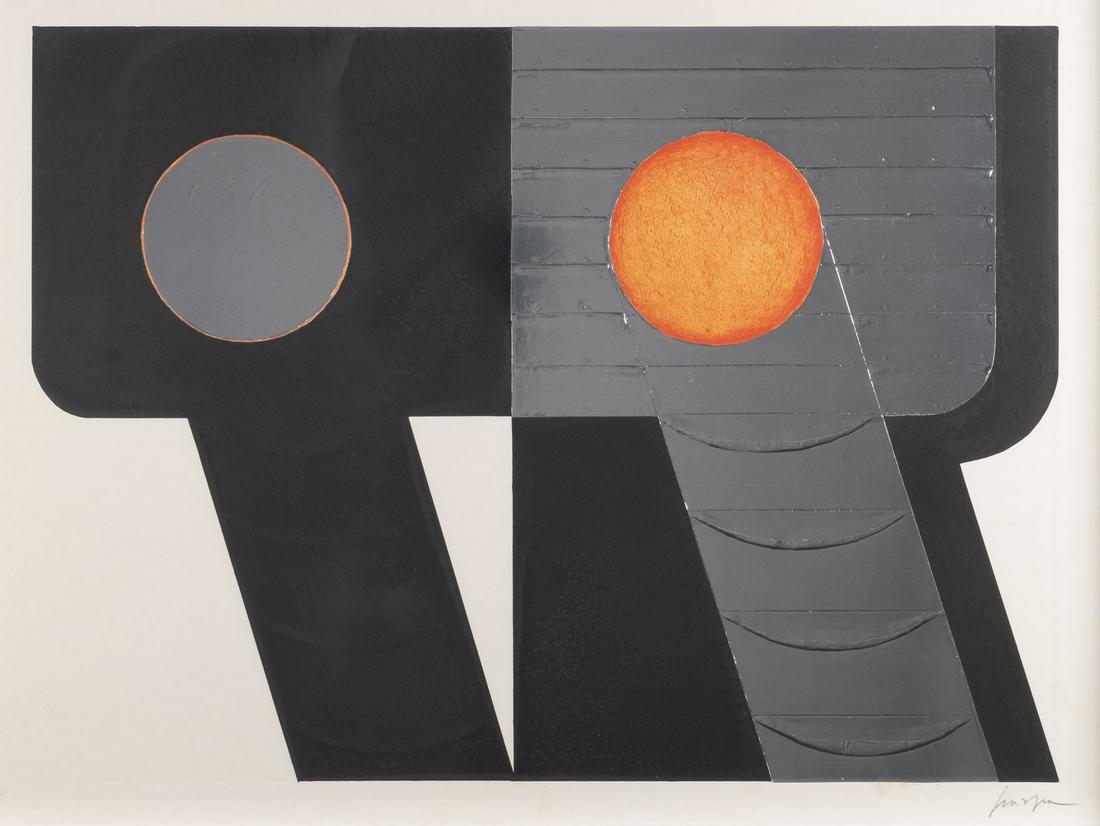 OHNE TITEL: GINO SCARPA1924 Italien/NorwegenOHNE TITEL Farbradierung, Mischtechnik auf Papier. SM 54 x 73 cm, DM 46 x 62 cm (R. 61,5 x 80,5 cm). Unten rechts handsigniert sowie unten links nummiert '