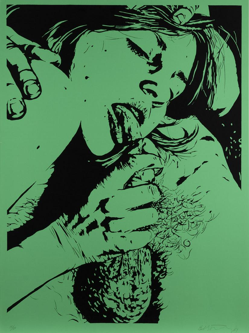 EROTISCHE SZENEN (1969): BOB (ROBERT) STANLEY 1932 Yonkers, New York - 1997 New York City EROTISCHE SZENEN (1969) Farbserigrafie auf leichtem Karton. 73 x 55 cm. Unten rechts handsigniert 'Bob Stanley' sowie unten