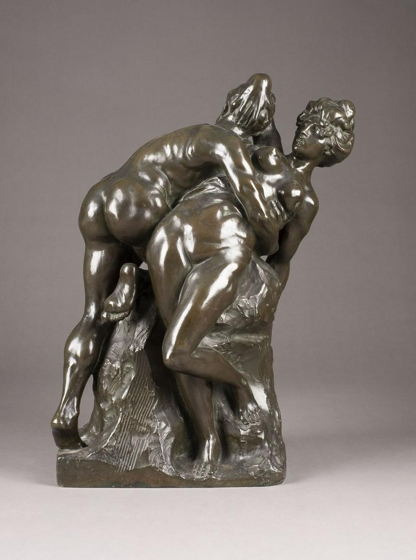 JEF (JOSEPH) LAMBEAUX 'LE TRIOMPHE DE LA FEMME': JEF (JOSEPH) LAMBEAUX 1852 Antwerpen - 1908 Bruessel 'Le triomphe de la femme' (Triumph der Frau) Bronze, braun patiniert. H. 70 cm. Auf dem Sockel bezeichnet 'Jef Lambeaux', seitlich mit Giessereiste