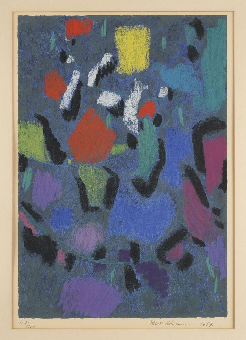 MAX ACKERMANN, ABSTRAKTE KOMPOSITION (1959): MAX ACKERMANN 1887 Berlin - 1975 Stuttgart ABSTRACT COMPOSITION (1959) Colour serigraph on velin. Print size 46,5 x 32 cm (f. 72 x 54 cm). Signed and dated in ball pen at lower right 'Max Ackermann 19