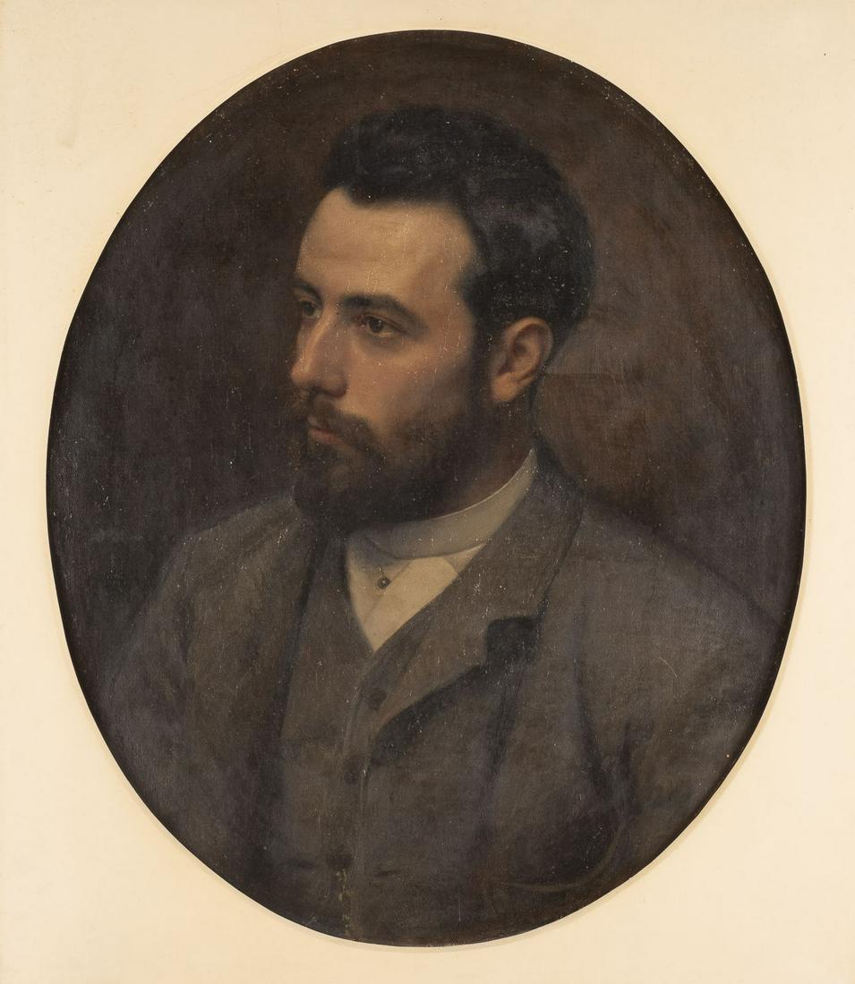 KARL JOHAN LASCH PORTRAET DES SOHNES DES KUENSTLERS CARL HERMANN LASCH (1822-1888): KARL JOHAN LASCH 1822 Leipzig - 1888 Duesseldorf Portrait of the son of the artist Carl Hermann Lasch (1822-1888) Oil on canvas. 67 x 58 cm (in oval cut-out). Verso: on stretcher inscribed. Part. min.