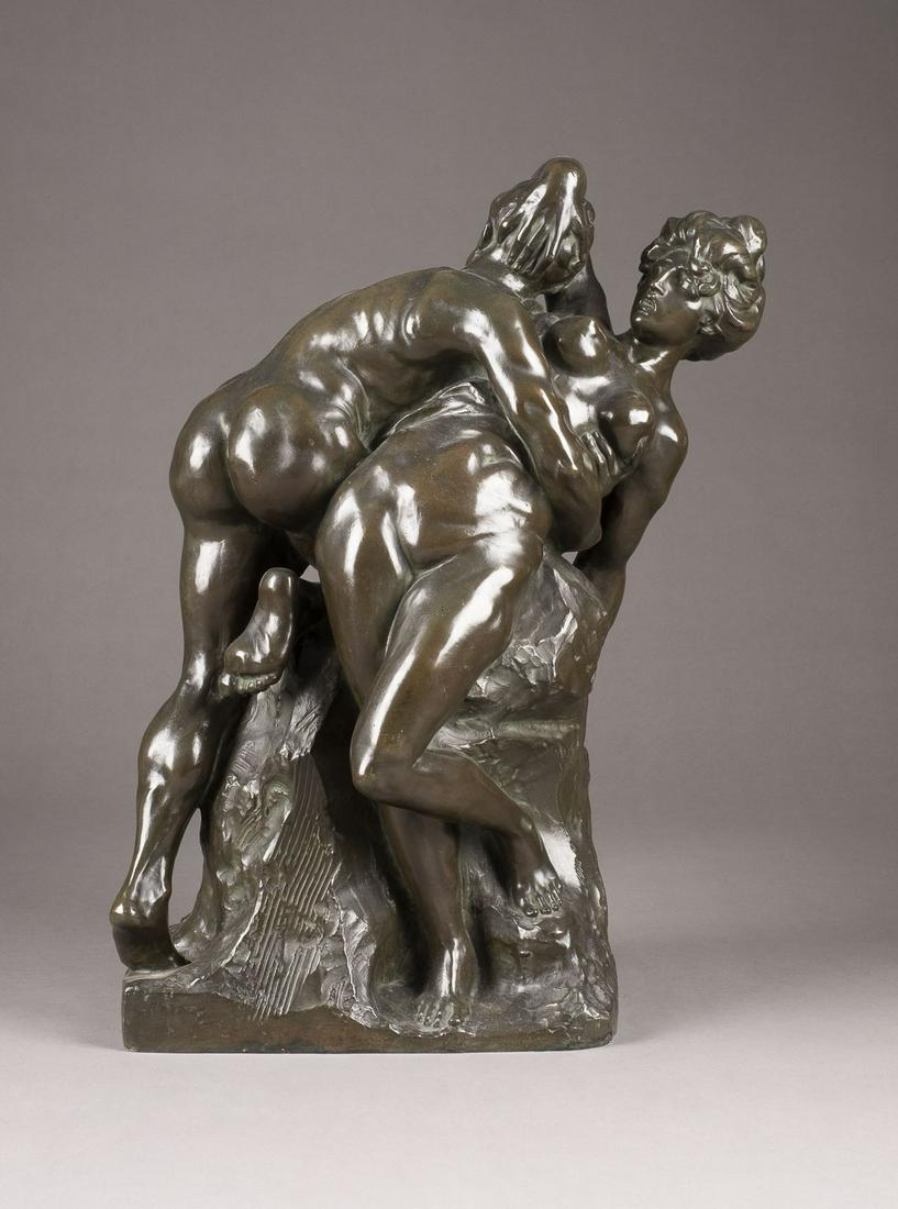 JEF (JOSEPH) LAMBEAUX 'LE TRIOMPHE DE LA FEMME' (TRIUMPH DER FRAU): JEF (JOSEPH) LAMBEAUX 1852 Antwerpen - 1908 Bruessel 'Le triomphe de la femme' (Triumph der Frau) Bronze, braun patiniert. H. 70 cm. Auf dem Sockel bezeichnet 'Jef Lambeaux', seitlich mit Giessereiste