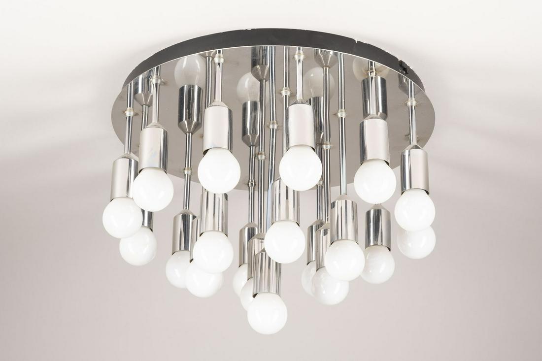 FRIEDRICH BECKER DECKENLEUCHTE MODELL '3224': FRIEDRICH BECKER 1922 Herdecke - 1997 Duesseldorf CEILING LIGHT MODEL '3224' Germany, Cosack Leuchten, design ca. 1965 Metal chromed and coloured varnish, 19-lights electrified. D. 38 cm, H. 25 cm. Sl