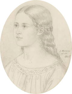 LUDWIG EMIL GRIMM MAEDCHENBILDNIS: LUDWIG EMIL GRIMM 1790 Hanau - 1863 Kassel PORTRAIT OF A GIRL Pencil on paper. 15 x 11.5 cm (f. 30 x 26.5 cm). Signed and dated 'L. Grimm ad. vin. 1845'. Browned at the edges. Framed in a passe-partou