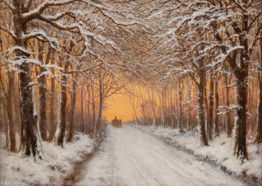CAESAR BIMMERMANN (ATTR.) 1821 - 1890 (taetig in Duesseldorf): CAESAR BIMMERMANN (ATTR.)1821 - 1890 (active in Duesseldorf)Winter landscapeOil on canvas. 34 x 47 cm (F. 43 x 56 cm). Monogrammed lower left. Rest. Frame.CAESAR BIMMERMANN (ATTR.) 1821 - 1890 (taetig