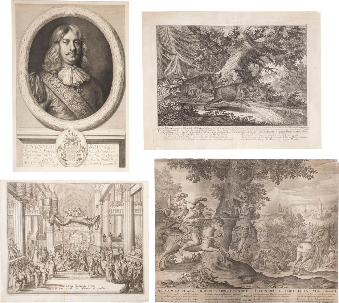 SAMMLUNG AUS 37 ARBEITEN AUF PAPIER 19. bis 20. Jh., u.a.: COLLECTION OF 37 WORK ON PAPER 19th until 20th cent.; i.a. by Georg Balthasar Probst, Johann Elias Ridinger, Max Klinger Different techniques as engraving, etching, steel engraving, partly reproductio