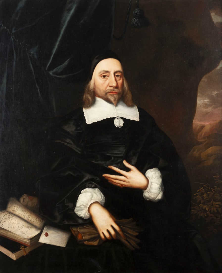 ENGLISCHE SCHULE DES 17. JH. PORTRAIT OF WILLIAM LENTHALL (1591-1662) - SPRECHER DES UNTERHAUSES: ENGLISH SCHOOL OF THE 17TH CENTURY PORTRAIT OF WILLIAM LENTHALL (1591-1662) - SPEAKER OF THE HOUSE OF COMMONS Oil on canvas. 123 x 101.5 cm (F. 142 x 120 cm). Verso: Old Christie's London auction numb