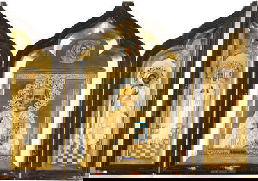 BEDEUTENDE REGIMENTSIKONE DES 300. INFANTERIE-ZASLAWSKIJ-REGIMENTS: GROSSES TRIPTYCHON MIT DEM HEIL