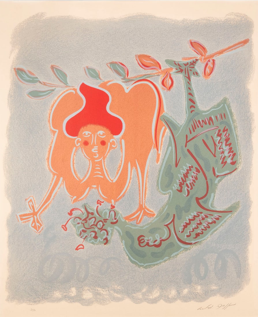 ANDRE MASSON - OHNE TITEL: ANDRE MASSON 1896 Balagny-sur-Therain - 1987 Paris OHNE TITEL Colour lithograph on vellum. Visible size 59,5 x 49 cm (f. 80,5 x 60,5 cm). Signed in pencil lower right, numbered '32/80' lower left. Sli