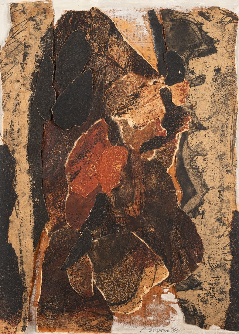 PETER ROYEN - OHNE TITEL (1964): PETER ROYEN 1923 Amsterdam - 2013 Duesseldorf UNTITLED (1964) Paper collage, ink and opaque white on hardboard . 25 x 18 cm (f. 36,5 x 29,5 cm). Signed and dated in pencil lower right. Verso: Inscribe