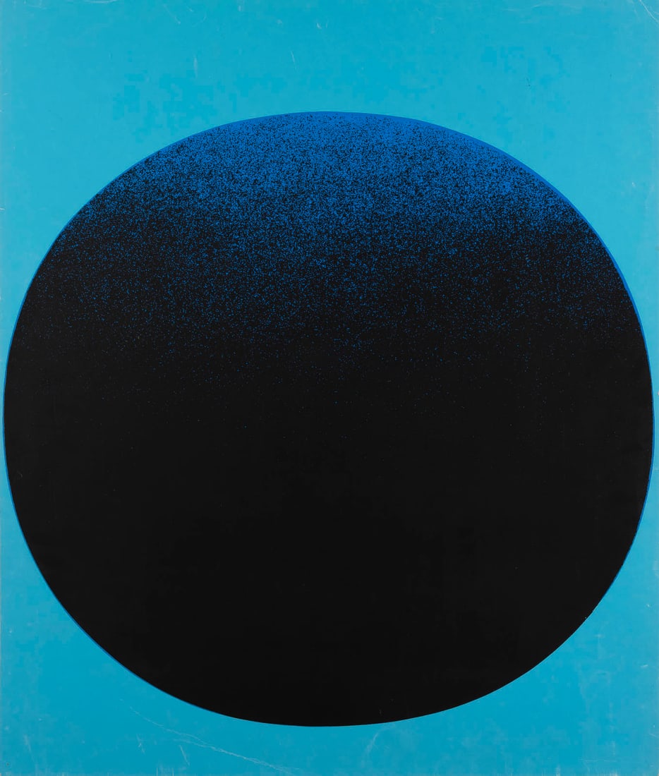 RUPPRECHT GEIGER - 'BLAUER KREIS AUF LEUCHTBLAU' (1969): RUPPRECHT GEIGER 1908 Munich - 2009 ibid. 'BLUE CIRCLE ON LUMINOUS BLUE' (1969) Colour serigraph on light cardboard. Sheet size 61 x 51 cm. Signed and numbered '48/100' on the reverse. Small pinholes