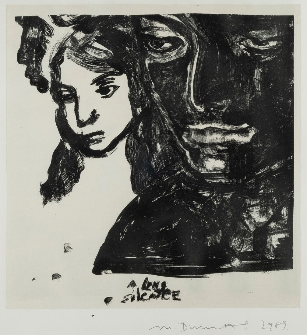 MARLENE DUMAS - 'A LONG SILENCE' (1989): MARLENE DUMAS 1953 Cape Town 'A LONG SILENCE' (1989) Lithograph on vellum, auf Velin, Edition Griffelkunst, Hamburg. Print size 25,,5 x 25 cm, sheet size 50,5 x 45 cm. (f. 60 x 50 cm). Signed and date