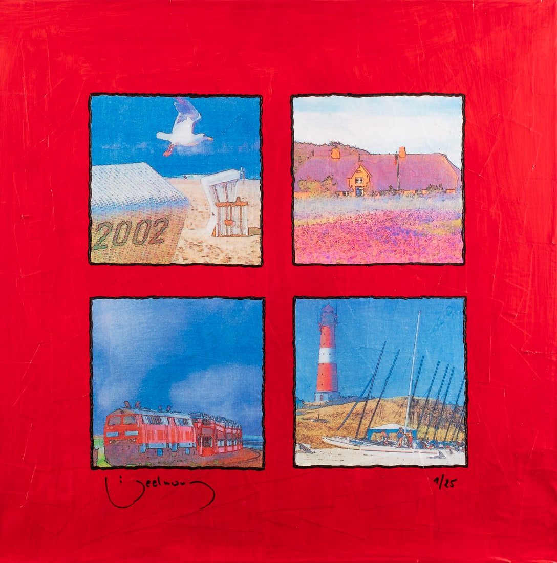 PETER BEDNORZ - 'SYLT' (2002): PETER BEDNORZ 1960 'SYLT' (2002) Collage in mixed media on canvas. 50 x 50 cm. Signed lower left, numbered '1/25' lower right. Verso: inscribed with adhesive labels. Part. chipped at the edges. Proven