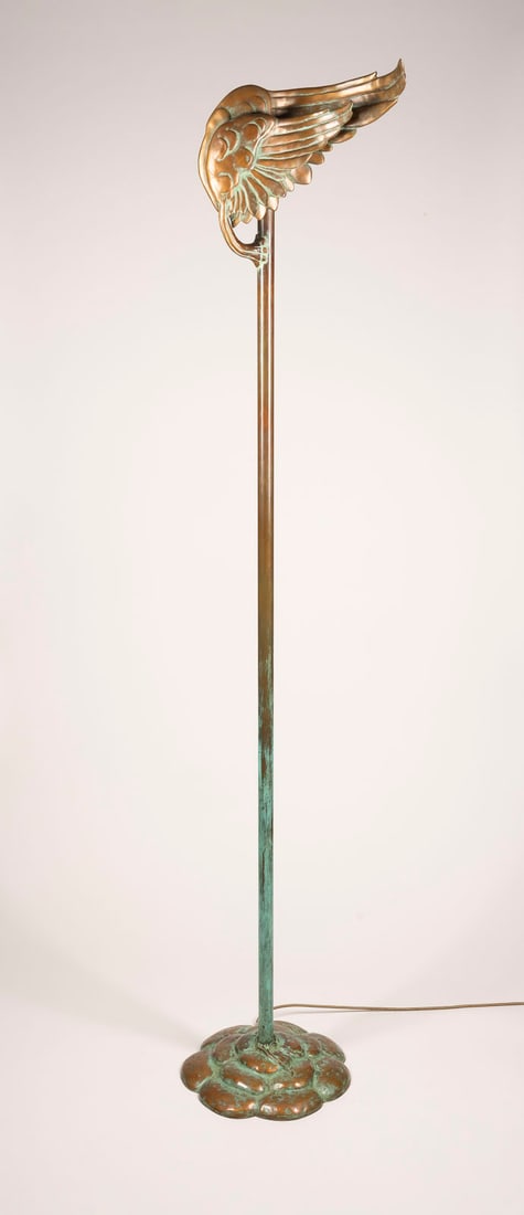 GAROUSTE & BONETTI (IM STILE VON) -: GAROUSTE & BONETTI (IN THE MANNER OF) A BRONZE FLOOR LAMP around 1980 Cast bronze, hand-patinated, single-light electrified, w. dimmer. H. 198 cm, base: D. max. 33 cm. Only minor signs of use., lampho