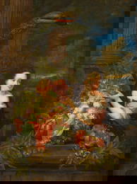 HIERONYMUS GALLE DER AeLTERE JUNGE FRAU IN IDEAL-ARCHITEKTONISCHER KULISSE MIT FASAN UND