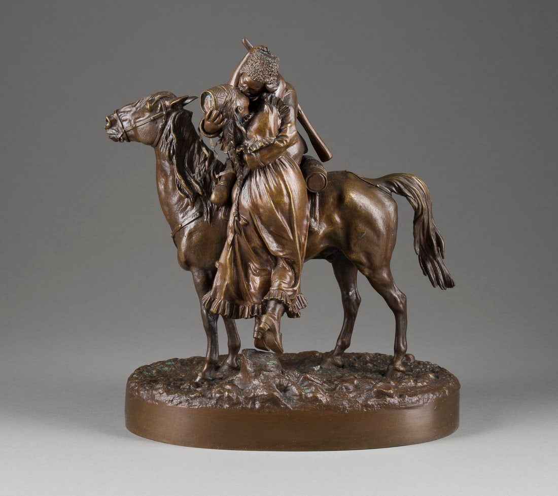 VASILIY YAKOVLEVICH GRACHEV: VASILIY YAKOVLEVICH GRACHEV 1831 Berestyanki - 1905 St. Petersburg A BRONZE GROUP WITH A FAREWELL KISS Russian, St. Petersburg, late 19th century Realistically cast and chiselled, brown patina. Signed