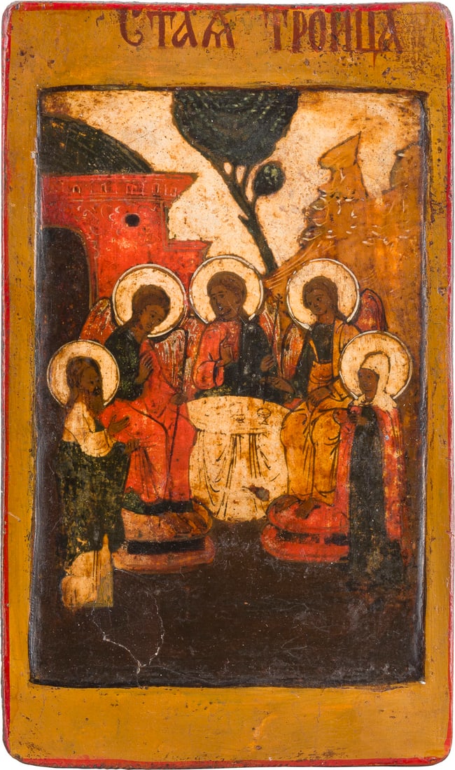 A FRAGMENT OF AN ICON SHOWING THE OLD TESTAMENT TRINITY