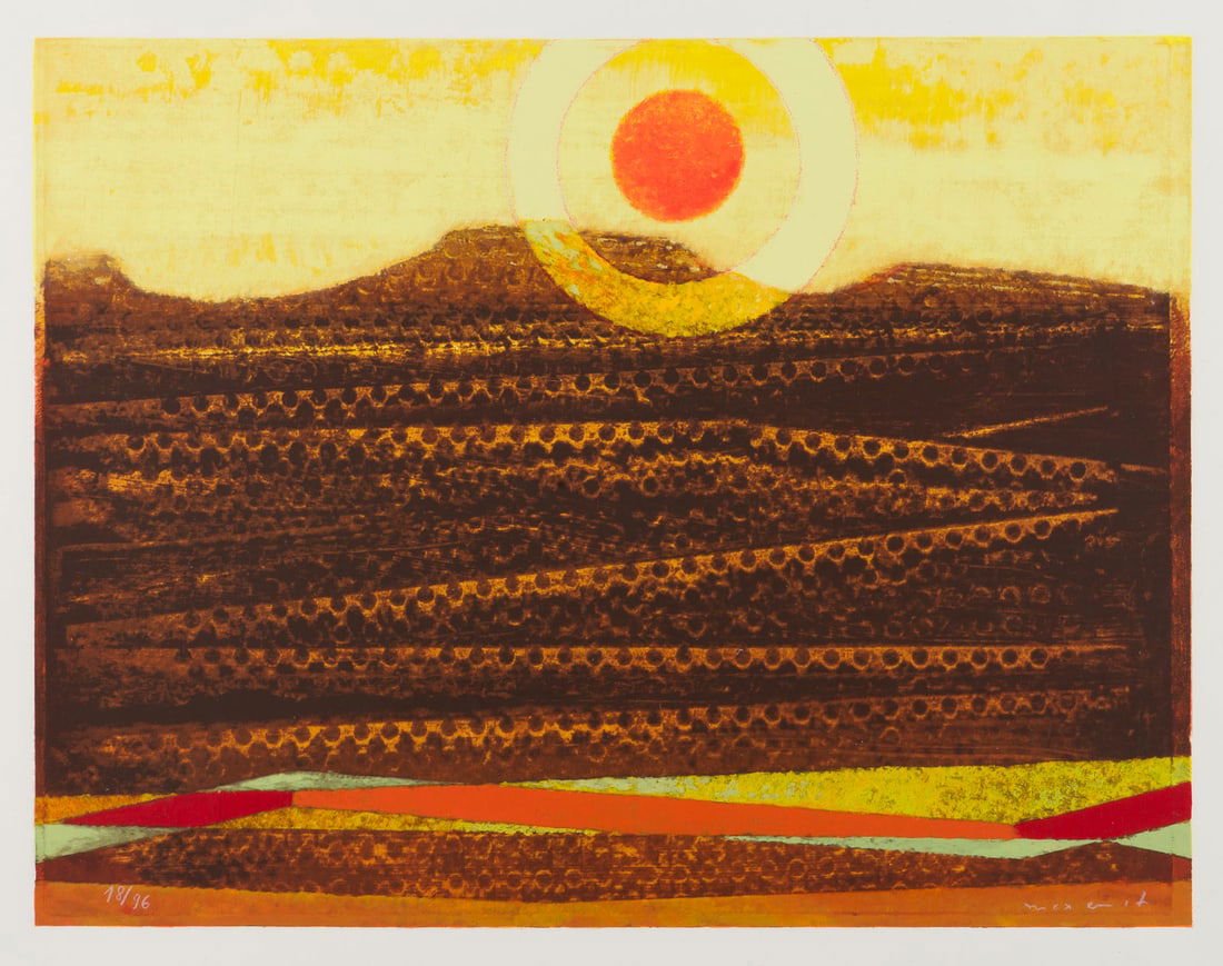 MAX ERNST – 'STADT': MAX ERNST1891 Bruehl - 1976 Paris 'CITY' Colour serigraph on cardboard. Sheet size 43 x 50.2 cm. Print size 27.6 x 36 cm. Signed by hand 'max ernst' lower right and numbered '18/96' lower left. Verso