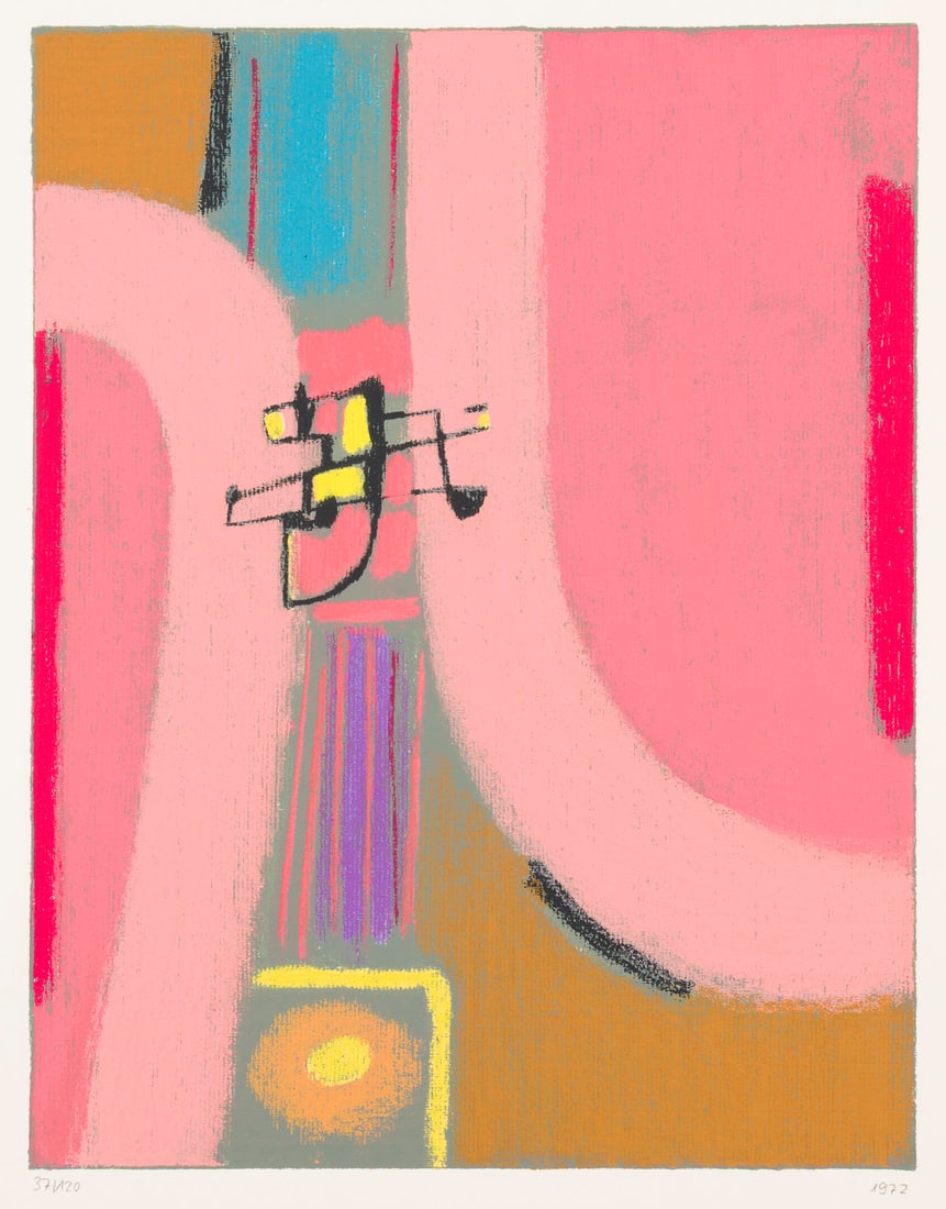 MAX ACKERMANN – MAPPENWERK 'GLUECKLICHE BEGEGNUNG' (1975): MAX ACKERMANN1887 Berlin - 1975 Stuttgart MAPPENWERK 'GLUECKLICHE BEGEGNUNG (HAPPY ENCOUNTER)' (1975) 6 colour serigraphs on firm paper. Sheet size each 56.4 x 40.5 cm. Print size each 32.5 x 25.2 cm.