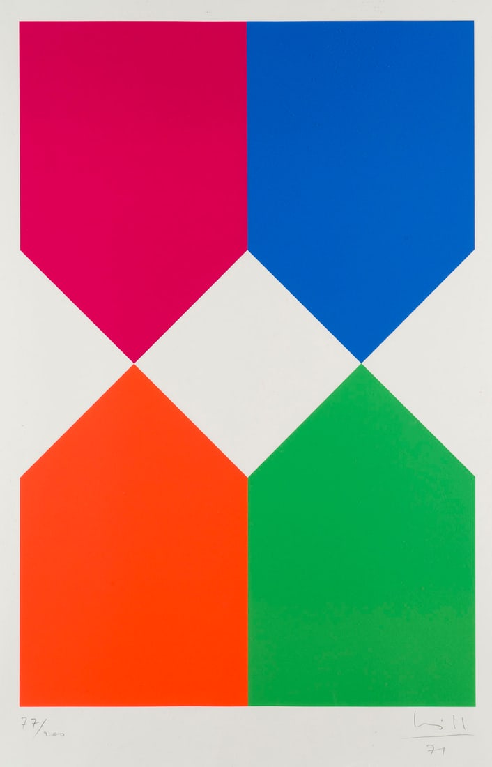 MAX BILL – OHNE TITEL (1971): MAX BILL1908 Winterthur - 1994 Berlin UNTITLED (1971) Colour serigraph on wove paper. Frame size 71.1 x 51.1 cm. Sheet size 69 x 49,2 cm. Print size 53.9 x 36.8 cm. Signed and dated in pencil 'Bill (1