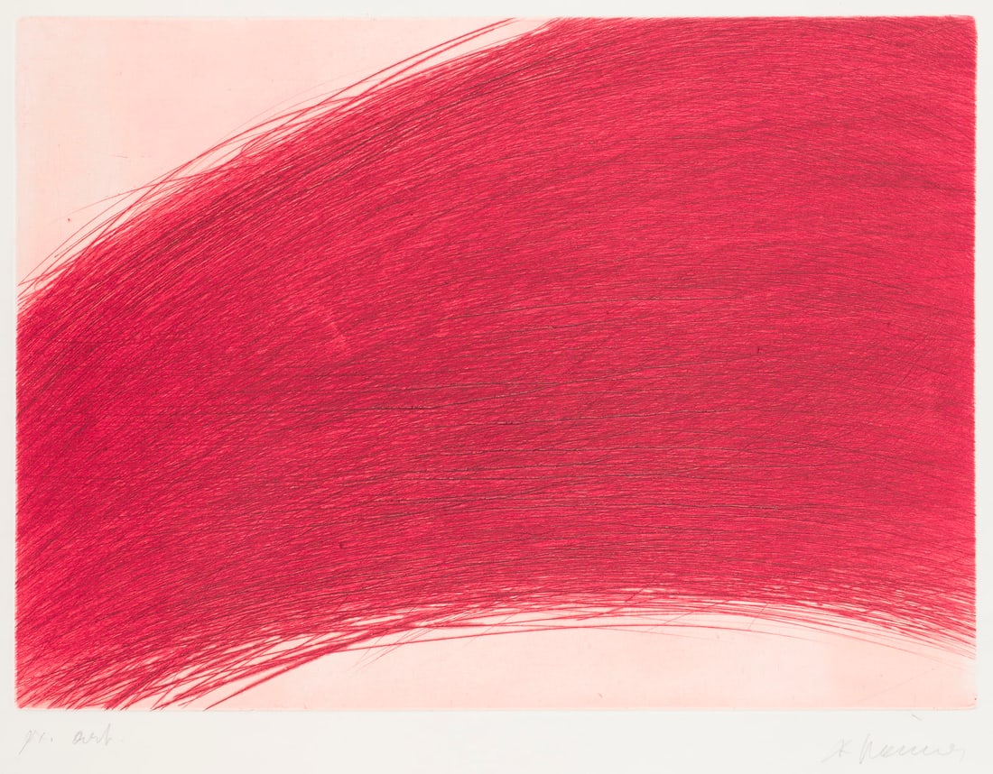 ARNULF RAINER – 'PAYSAGE. ROUGE BRIQUE' (1987): ARNULF RAINER1929 Baden near Vienna 'PAYSAGE. ROUGE BRIQUE' (1987) Drypoint colour etching on laid paper. Sheet size 45,7 x 55,5 cm. Print size 31,7 x 43,9 cm. Signed in pencil lower right, inscr. low