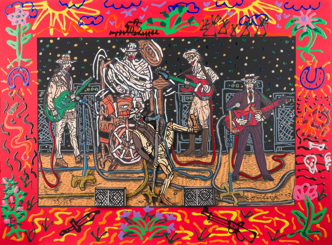 ROBERT COMBAS – 'LE CONCERT' (2002): ROBERT COMBAS1957 Lyon, Frankreich 'LE CONCERT' (2002) Colour serigraph on firm paper with embossing and applications. Sheet size 73.9 x 100.5 cm. Signed and dated 'Combas 2002' lower right and number