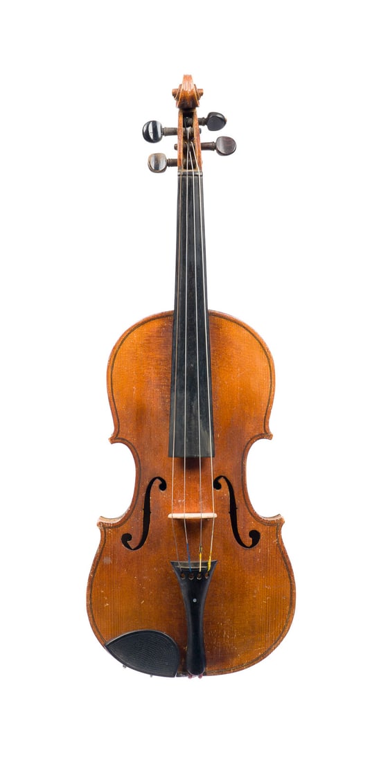 | VIOLINE BEZ. 'NICOLA AMATI': VIOLIN LABLED 'NICOLA AMATI' German, early 20th century. Two-piece spruce top and maple back, brown varnish, with case. 4/4 violin, l. 59, top length 35,9 cm. Violin label: 'Nicolaus Amatus fecit in C