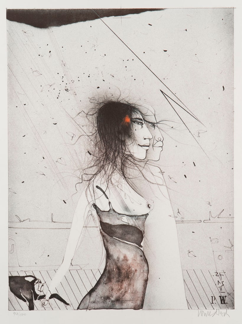 PAUL WUNDERLICH - 'KIELER SPAZIERGANG' (1975): PAUL WUNDERLICH 1927 Eberswalde - 2010 Saint-Pierre-de-Vassols 'KIELER SPAZIERGANG' (1975) Farblithographie auf Buetten, mit Trockenstempel Mathieu Litho Switzerland. DM 42,5 x 32 cm, BM 52,5 x 41 cm.