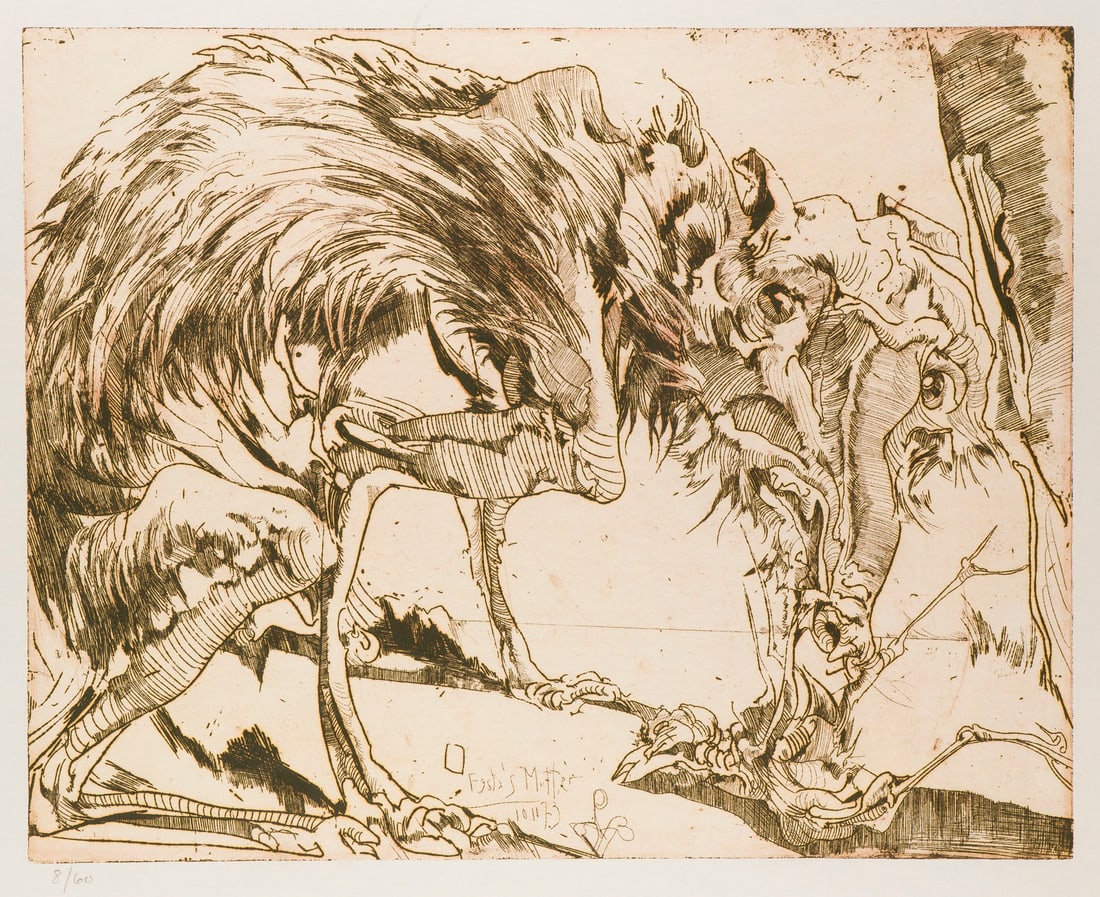 HORST JANSSEN - 'FESTA'S MUTTER' (1973): HORST JANSSEN 1929 Hamburg - 1995 ebenda 'FESTA'S MUTTER' (1973) Radierung auf Buetten. BM 50,5 x 61,5 cm. DM 39,5 x 49,6 cm. Im Druck betitelt, datiert und monogr., unten links mit Bleistift num. '8/