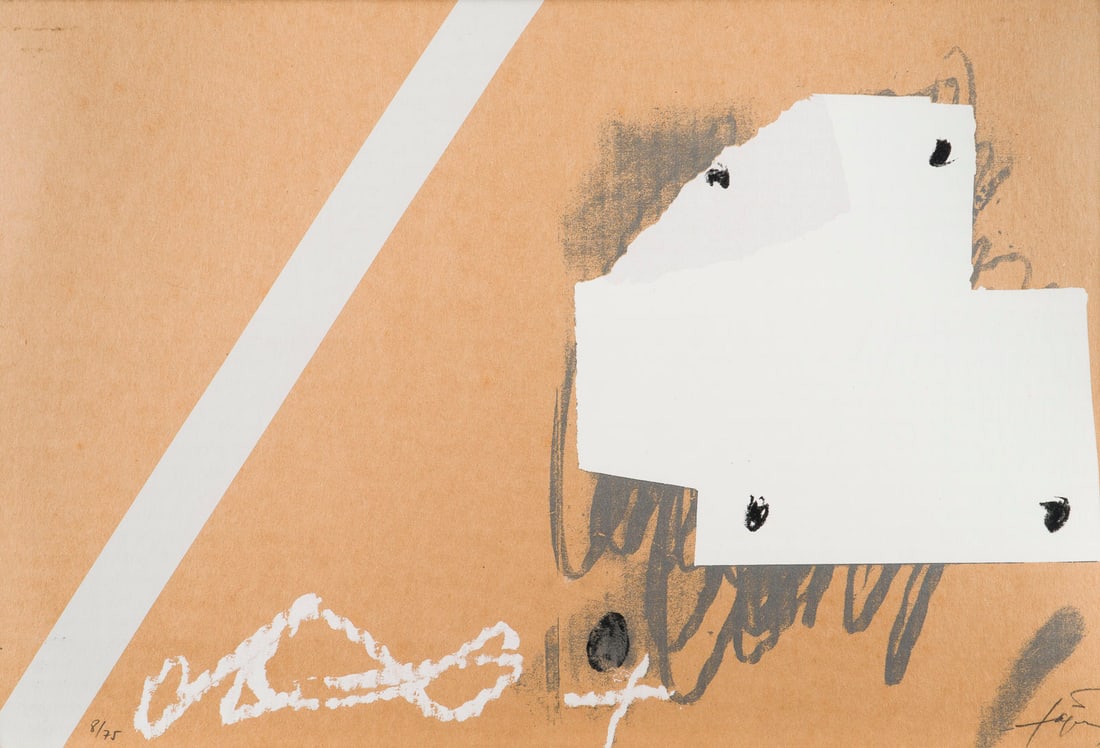 ANTONI TAPIES - OHNE TITEL (c. 1980): ANTONI TAPIES 1923 Barcelona (Katalonien) - 2012 ebenda OHNE TITEL (c. 1980) Serigrafie auf Pappe. R 33,2 x 48,8 cm. SM 31,7 x 47,1 cm. Unten rechts mit Bleistift sign. 'Tapies', unten links num. '8/7