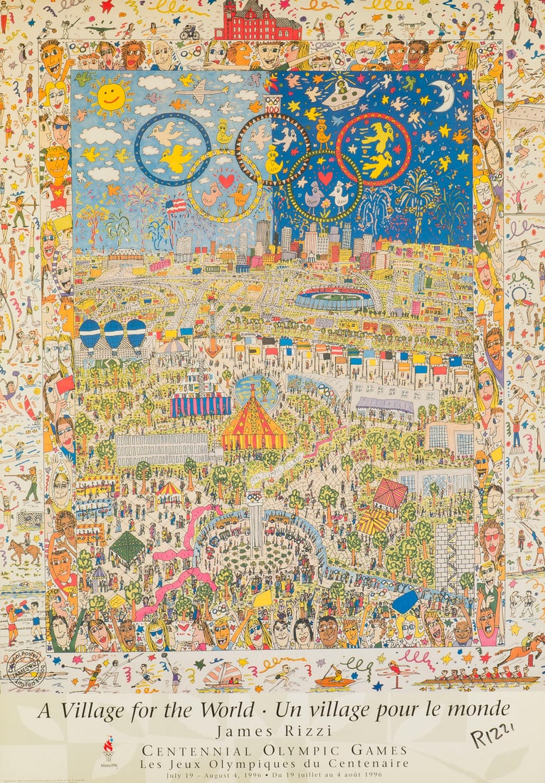 JAMES RIZZI - 'A VILLAGE FOR THE WORLD' (1996): JAMES RIZZI 1950 New York - 2011 ebenda 'A VILLAGE FOR THE WORLD' (1996) Offset auf Papier. R 125 x 94,5 cm. BM 99,7 x 69,4 cm. Unten rechts mit Faserstift sign. 'Rizzi'. Verso: Mit Zertifikat. Leicht