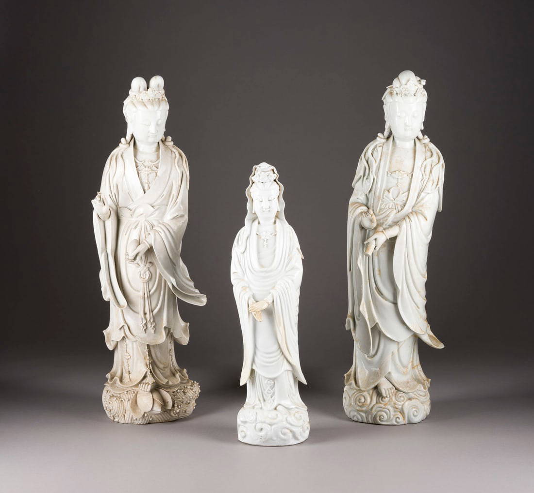 DREI BLANC-DE-CHINE-FIGUREN DES GUANYIN