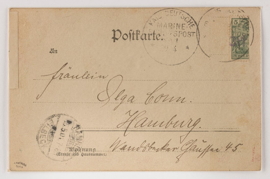 DEUTSCHES REICH: DEUTSCHES REICH Deutsche Reichspost Vineta Profisorium Postkarte nach Hamburg, 3PF auf halbierter 5 Pf Marke nebst Stempel 'HAMBURG EILBECK 15.5.01 7-84' weiterhin Rundstempel 'KAIS. DEUTSCHE MARINESC