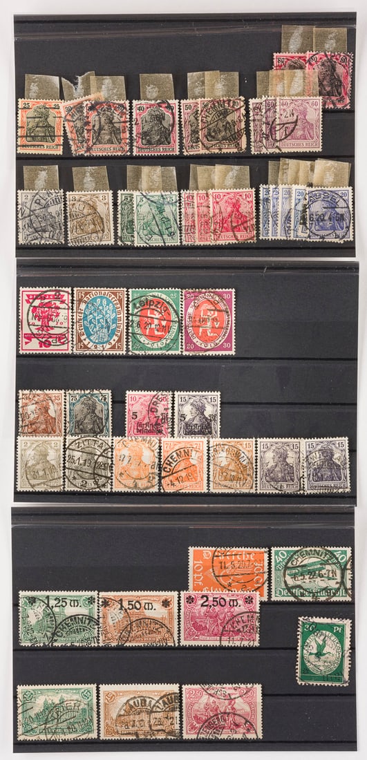 DEUTSCHES REICH: DEUTSCHES REICH Deutsche Reichspost Konvolut 90 diverse Marken. Provenienz: Privatsammlung eines sächsischen Großindustriellen der 1920er Jahre.