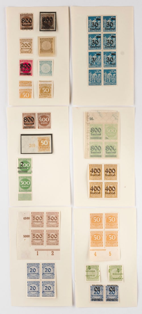 DEUTSCHES REICH: DEUTSCHES REICH Deutsche Reichspost Konvolut 46 diverse Marken: Fehldrucke, Doppeldrucke, ohne Aufdrucke, selten! Provenienz: Privatsammlung eines sächsischen Großindustriellen der 1920er Jahre.