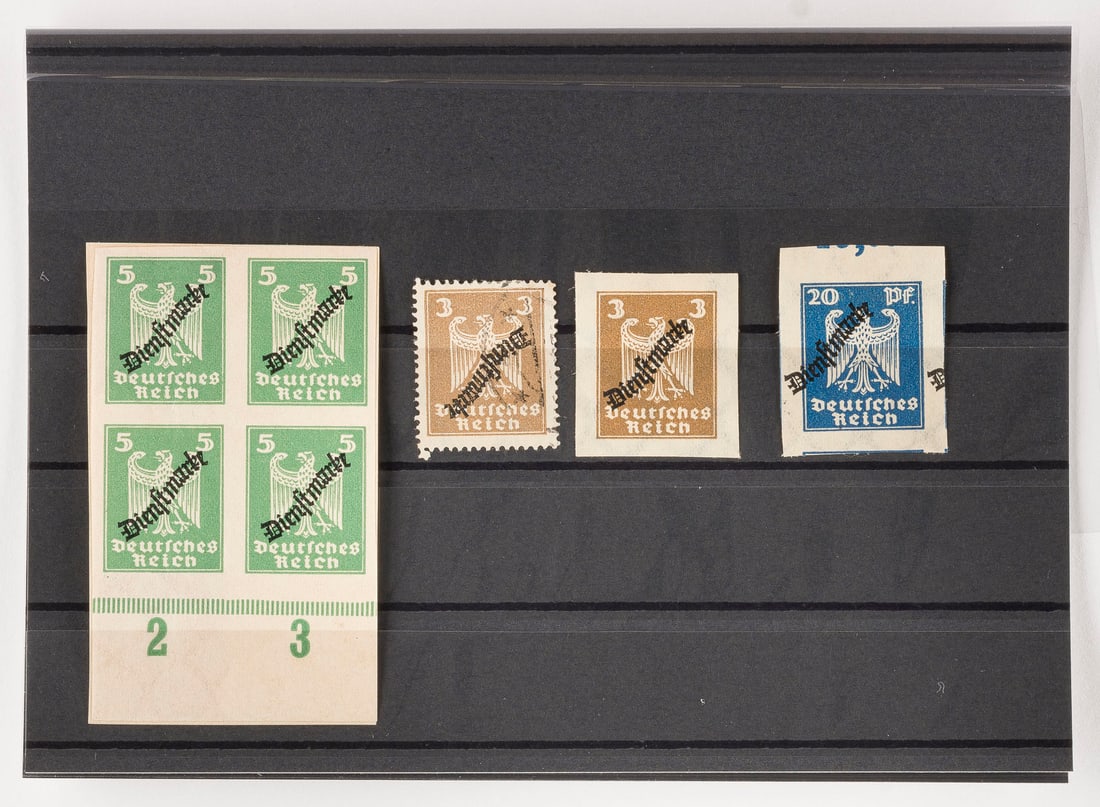 DEUTSCHES REICH: DEUTSCHES REICH Deutsche Reichspost Konvolut 15 diverse Marken: Fehldrucke, kopfstehde Aufdrucke, ungezähnte Marken, selten. Provenienz: Privatsammlung eines sächsischen Großindustriellen der