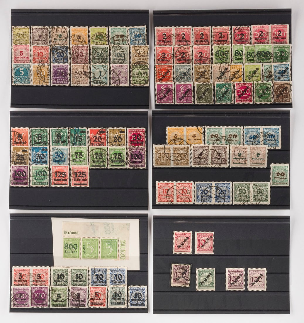 DEUTSCHES REICH: DEUTSCHES REICH Deutsche Reichspost Konvolut 111 diverse Marken: Auch Fehldrucke, kopfstehender Aufdruck, Druck- bzw. Plattenfehler. Zugegeben vier Inlandsbriefe. Provenienz: Privatsammlung eines säc