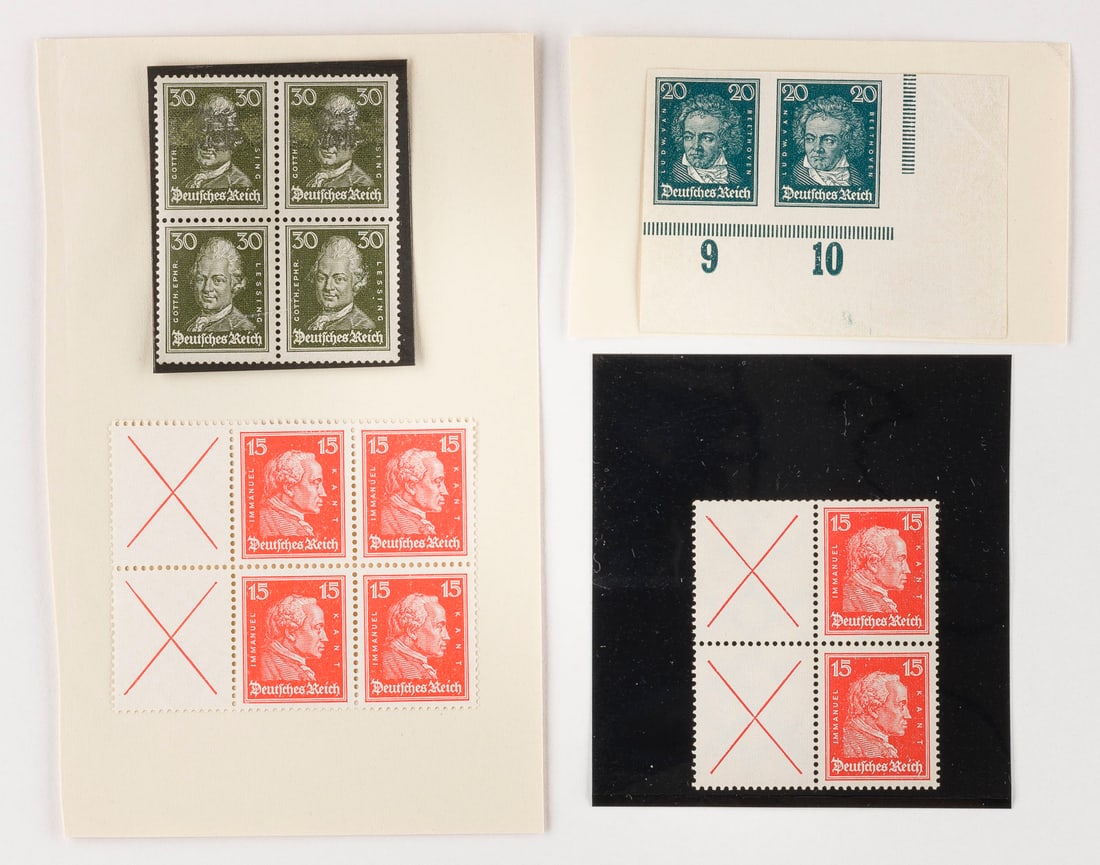 DEUTSCHES REICH: DEUTSCHES REICH Deutsche Reichspost Konvolut 12 diverse Marken: Fehldrucke bzw. Plattenfehler, ungezähnt. Selten! Provenienz: Privatsammlung eines sächsischen Großindustriellen der 1920er Jahre.