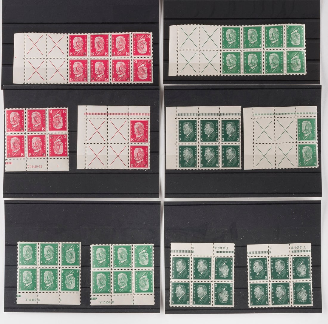 DEUTSCHES REICH: DEUTSCHES REICH Deutsche Reichspost Konvolut 54 diverse Marken: Zusammendrucke. Selten! Provenienz: Privatsammlung eines sächsischen Großindustriellen der 1920er Jahre.