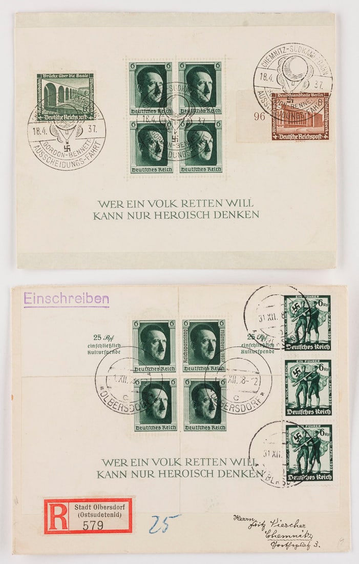 DEUTSCHES REICH: DEUTSCHES REICH Deutsche Reichspost DEUTSCHES REICH Konvolut zwei Einschreibebriefe nach Chemnitz. (1) Vollständig erhaltener Einschreibebrief vom 18. April 1937 aus Chemnitz, Sonderstempel ''CHEMNIT
