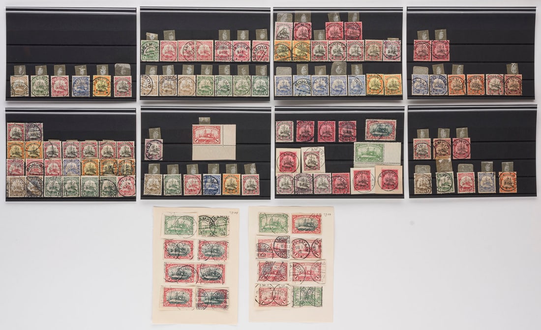 DEUTSCHE KOLONIEN: DEUTSCHE KOLONIEN Deutsch-Ostafrika Konvolut 115 diverse Marken des Deutschen Reiches 'Kaiseryacht'. Provenienz: Privatsammlung eines sächsischen Großindustriellen der 1920er Jahre. Provenienz: