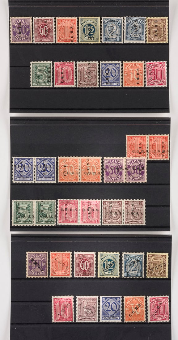 DEUTSCHE ABSTIMMUNGSGEBIETE: DEUTSCHE ABSTIMMUNGSGEBIETE Oberschlesien Konvolut 243 diverse Dienstmarken, teilweise Abarten und Fehldrucke. Provenienz: Privatsammlung eines sächsischen Großindustriellen der 1920er Jahre.