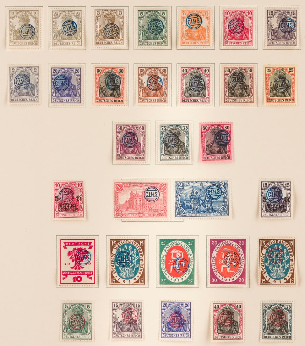 DEUTSCHE ABSTIMMUNGSGEBIETE: DEUTSCHE ABSTIMMUNGSGEBIETE Oberschlesien Oppelner Notausgabe Oppelner Notausgabe Satz von 31 Marken Oppelner Notausgabe: Deutsches Reich (Germania und Repäsentative Darstellungen sowie