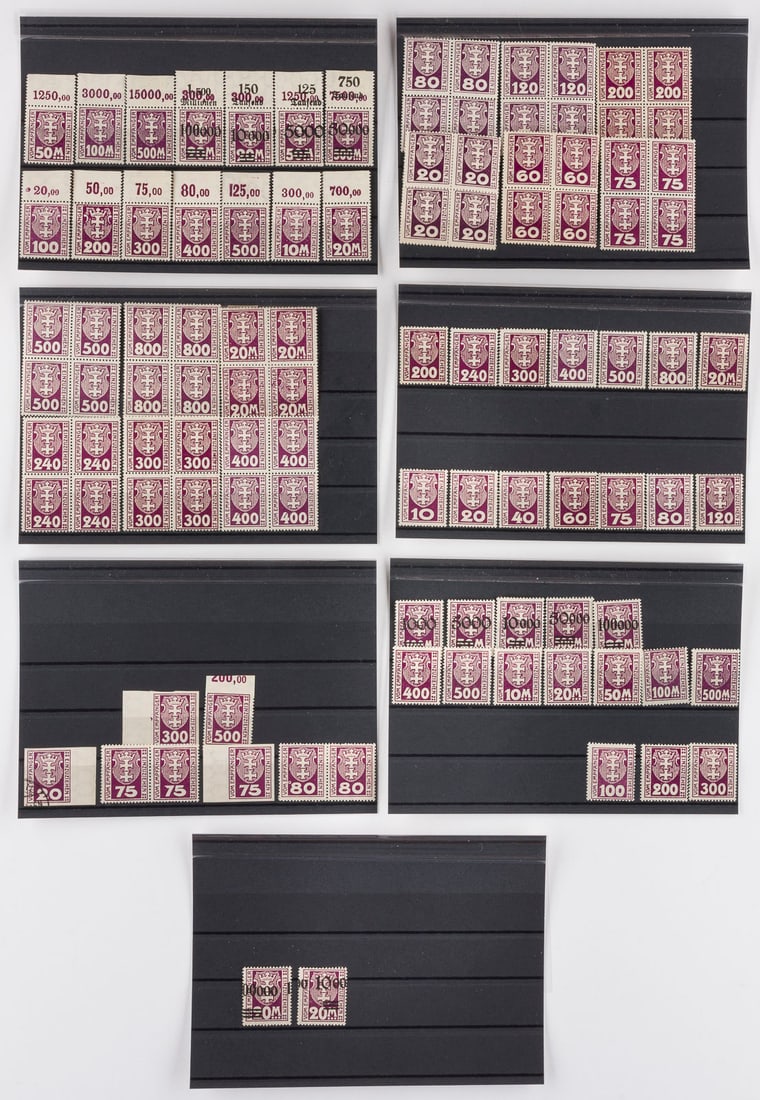 FREIE STADT DANZIG: FREIE STADT DANZIG Danzig Konvolut 114 diverse Portomarken, zwei DAPOSTA Blöcke 1937 sowie zwei innerstädtische Briefe nach Dannzig. Provenienz: Privatsammlung eines sächsischen Großindustriellen