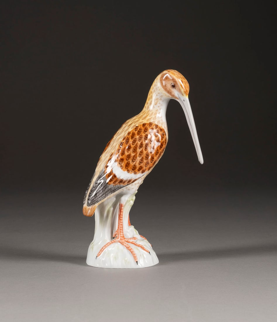 JOHANN BAPTIST PEDROZZI | SCHNEPFE: JOHANN BAPTIST PEDROZZI 1711 Lugano - 1778 ebenda SCHNEPFE Deutsch, KPM Berlin, 20. Jh. Porzellan, polychrome Malerei. H. 20,8 cm. Unterglasurblaue Zeptermarke, roter Reichsapfel mit KPM. 1. Wahl.SCHN