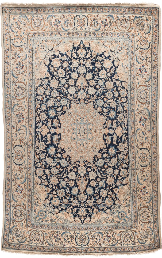 | NAIN MIT SEIDE 6 LA: NAIN MIT SEIDE 6 LA Persien, 2. H. 20. Jh. 179 x 111 cm. Gebrauchsspuren, kl. Riss am Rand.NAIN MIT SEIDE 6 LA Persien, 2. H. 20. Jh.