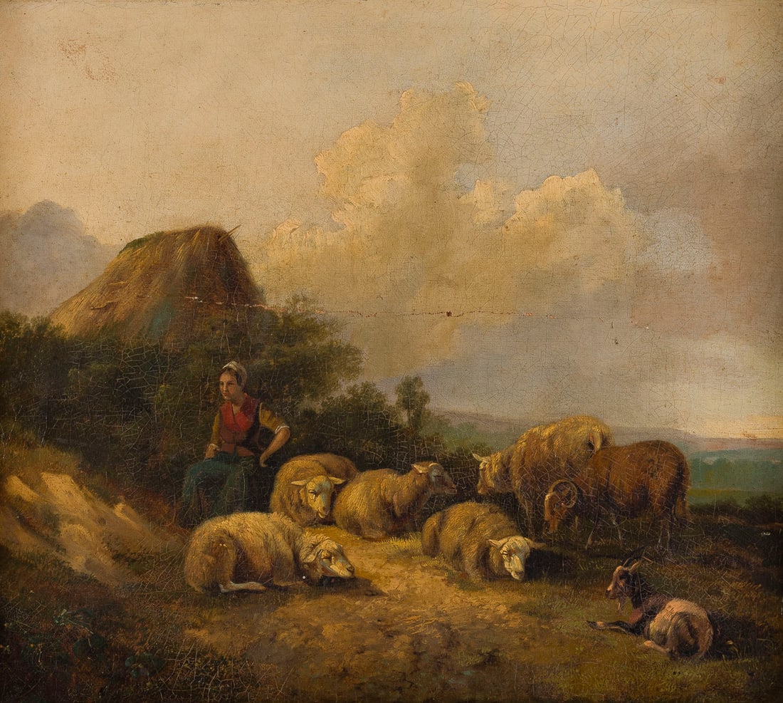 EUGÈNE JOSEPH VERBOECKHOVEN (UMKREIS) | HIRTIN MIT SCHAFHER (1 of 1)