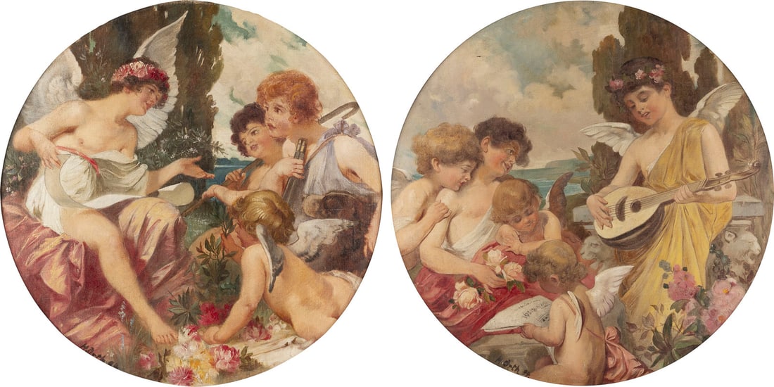 H. ORTH | PAAR TONDO GEMÄLDE MIT MUSIZIERENDEN ENGELN (1 of 4)